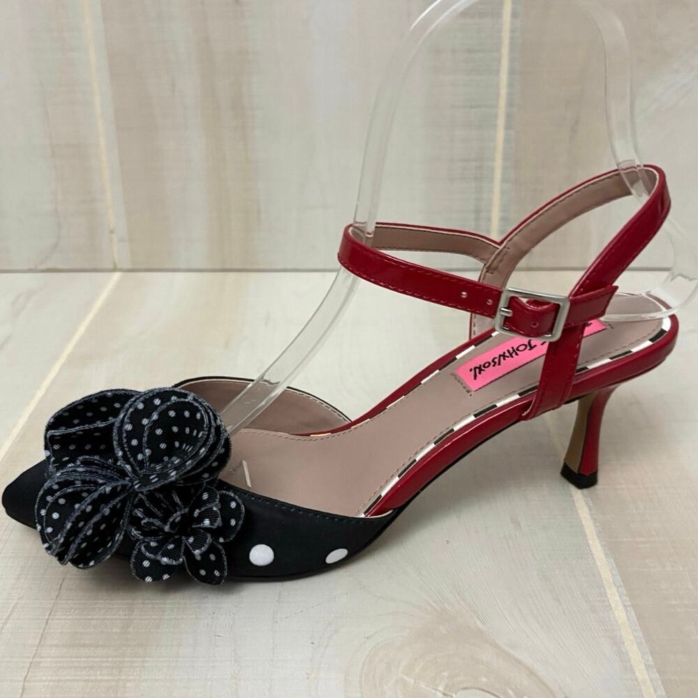 Betsey Johnson Neena Polka Dot Floral Ankle Strap Heels Sz 6.5 Pinup Rockabilly - Picture 7 of 11